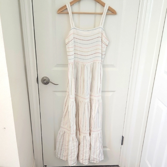LOFT Cream Colorful Striped Maxi Dress Tiered Striped Flowy Size 4 - Picture 2 of 7